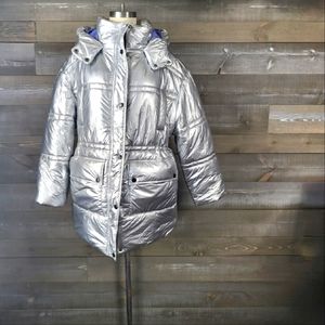NWT UO Alice Hooded Puffer Silver Jacket
